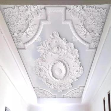 Imagem de Afrescos De Teto 3d Papel De Parede Decorativo Linha De Gesso Branco Em Relevo Sala De Estar Quarto Telhado Fundo Adesivos De Parede, Wallpaper, 208cm(W) x146cm(H)