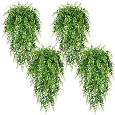 Imagem de 4 plantadores falsos, samambaias falsas, plantas artificiais penduradas para parede, pátio, quarto, festa de casamento, ambientes internos e externos, plantas de plástico resistentes a UV (samambaias)