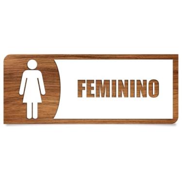 Imagem de Placa de Sinalização Banheiro Feminino, Efeito Madeira, 25 x 10 cm, Recorte a Laser Mulher