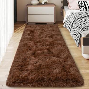 Imagem de Ailyei Tapetes macios para corredores de quarto, 5 x 15 cm, tapete felpudo marrom antiderrapante para dormitório de cabeceira, tapete peludo longo para berçário e sala de estar