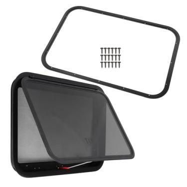 Imagem de labwork Janela de saída de trailer de 76.2 cm x 50.8 cm com tela removível e estrutura de montagem para trailer de carga e reboque de cavalo, aprovado pelo DOT