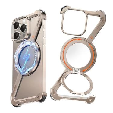 Imagem de NIFBANG Capa Z Desert Titanium para iPhone 16 Pro Max, sem moldura com suporte de metal, anel magnético giratório de 360°, capa protetora fina à prova de choque para iPhone 16 Pro Max