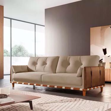 Imagem de Sofá Living Luxo Fixo Antares 2.00 Metros Com Almofadas Bege