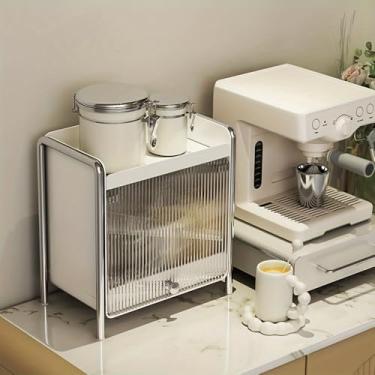 Imagem de CONKAWACA Armário de armazenamento moderno para copos e canecas – Organizador de bancada que economiza espaço com moldura de metal à prova de ferrugem e porta dobrável – ideal para cozinha, canto de