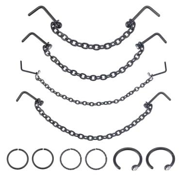 Imagem de NICENEEDED 10 peças de corrente de anéis de nariz, pretos, corrente de narina, piercing de nariz, piercing de nariz, corrente de borla, joia de nariz para mulheres e homens