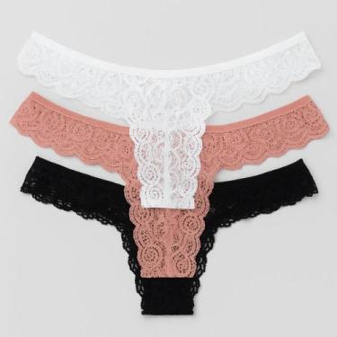 Imagem de Kit 3 Calcinhas Fio Dental Renda - donna, M, Sortido