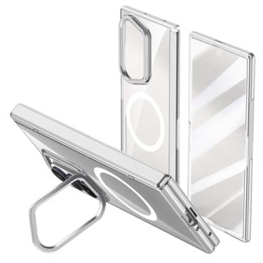Imagem de POYUFRG Capa magnética para Samsung Galaxy Z Fold 7, capa transparente galvanizada com proteção de dobradiça de tela com suporte de lente de metal, branca, Z Fold 7