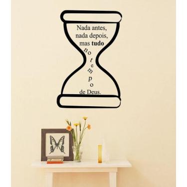 Imagem de Adesivo Decorativo de Parede Ampulheta e Frase Tudo no Tempo de Deus -