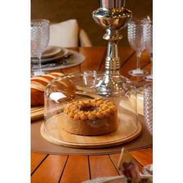 Imagem de Boleira Porta-Bolo de Bambu Com Tampa de Acrílico Cúpula | Perfeito Para Armazenar Seus Bolos e Tortas | 30cm Diâmetro