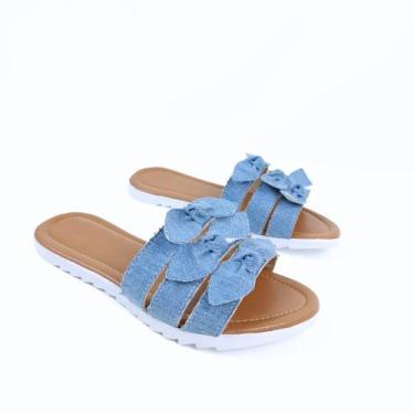 Imagem de Rasteirinha Clássica 3 tiras com laços - Tulip Shoes, Azul, 37