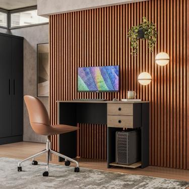 Imagem de Mesa Escrivaninha Cristal C/ 2 Gaveteiro E Espaço Para Cpu Preto Fosco/carvalho Toq Rústico