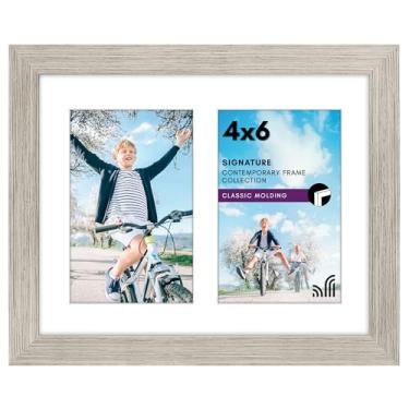 Imagem de Americanflat Porta-retrato duplo 4x6 em madeira flutuante - madeira composta com vidro resistente à quebra - formatos horizontais e verticais para parede e mesa