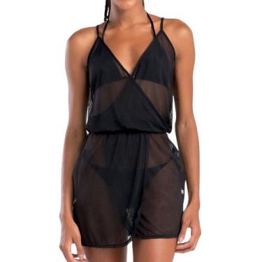 Imagem de Saída de Praia Vestido Tule Transparente Curta Decote V Poliéster She 