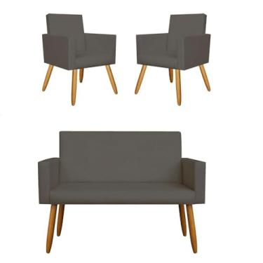 Imagem de Kit Sofá Namoradeira + 2 Poltrona Decorativa Tecido Courino Cor:courino Cinza