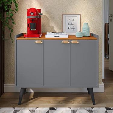 Imagem de Aparador Buffet Truzzi com 3 Portas pes palito Sala, Sala de Estar, Cozinha - Loja Inova BR (Cinza;/Cinam.)