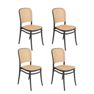 Imagem de Kit 4 Cadeiras jantar cozinha cafeteria Amis Lola Lauren tela palha plástico Preto