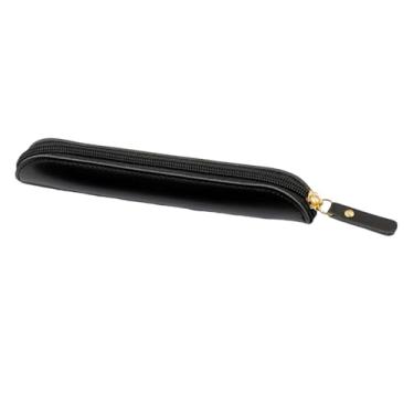 Imagem de IEUDNS Estojo para lápis, caneta, estojo de couro sintético, feito à mão, estilo vintage, para pincéis, caixa de papelaria para viagem, maquiagem, presente, Preto