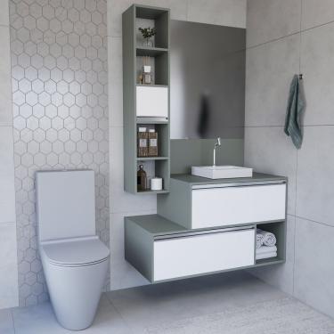 Imagem de Conjunto Gabinete E Espelheira Plena Conceito 100cm Verde Branco
