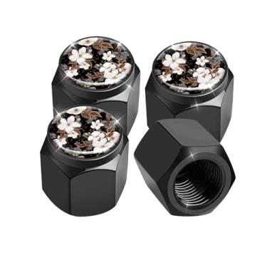 Imagem de Pacote com 4 tampas de haste de válvula de pneu, tampas de haste de roda de carro, tampas de válvula de ar de alumínio, ajuste universal para carros, SUVs, caminhões, bicicletas e motocicletas (flor