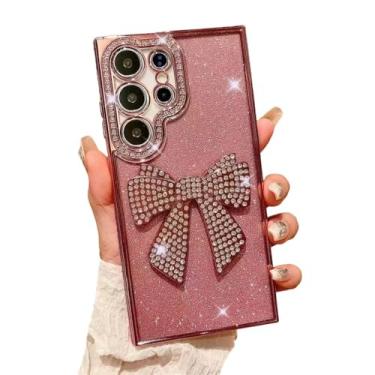 Imagem de Caseative Capa para Samsung Galaxy S23 Ultra, Capa para celular com glitter brilhante diamante 3D laço nó laço (rosa, S23 Ultra)