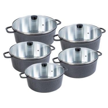 Imagem de Jogo de Panelas 5 Peças Cava em Alumínio Fundido Vermelho 16 a 24cm Tampa de Vidro Temperado Cor Craqueado