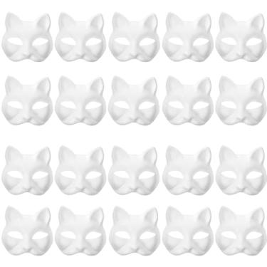 Imagem de XYBHRC Máscara de gato, 20 peças de máscaras Therian brancas para gatos em branco, faça você mesmo, máscara de Halloween, animal, meia máscara, cosplay, festa (20)