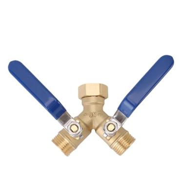 Imagem de Asixxsix Latão Mangueira de Jardim Divisor 2 Vias, Grande Punho Ergonômico Dupla Válvula sistemas Mangueira Desviador 3/4 Polegadas GHT Rosca, para Jardim Doméstico Quintal Rega