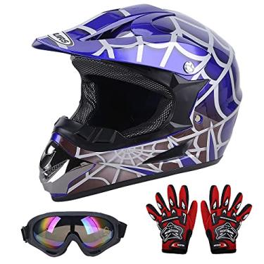 Imagem de OUMURS DOT Capacete de bicicleta suja juvenil, capacetes de quadriciclo infantil com luvas, óculos de proteção para meninos e meninas de 5 a 14 anos, capacete de quatro rodas infantil motocross BMX MX