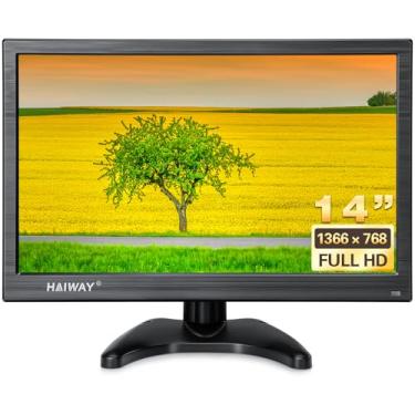 Imagem de Haiway Monitor de segurança de 14 polegadas, resolução de 1366 x 768, alto-falantes embutidos com portas HDMI/VGA/BNC/AV, mini monitores hdmi de escritório doméstico para laptop, câmera CCTV, jogos
