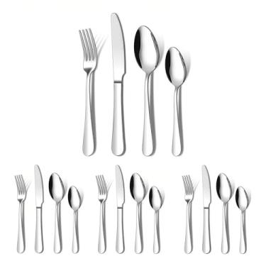 Imagem de Conjunto de Talheres na Cor Prata 16 Peças - 4 Facas + Garfos + Colheres para Jantares Diários e Eventos Informais