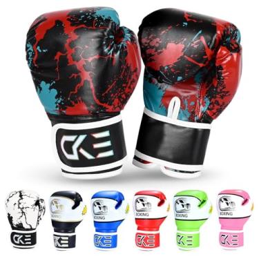 Imagem de CKE Luvas de boxe para crianças, meninos, meninas, jovens, crianças de 5 a 12 anos, treinamento, luvas de boxe para saco de pancadas, kickboxing, muay thai (vermelho/preto)