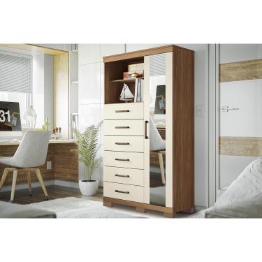 Imagem de Cômoda Casal Marabá 1.6 c/ 1 Porta 2 Nichos e 6 Gavetas c/ Espelho e Pés jatoba/Areia - Santos Andirá