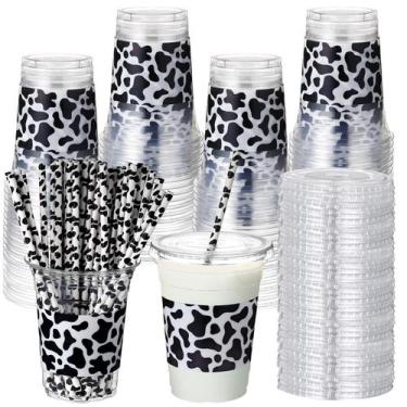 Imagem de Copos de plástico Sliner 50 conjuntos descartáveis com tampas e canudo