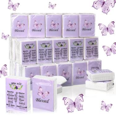 Imagem de Lenços faciais Harloon Christian Purple Butterfly, pacote com 50