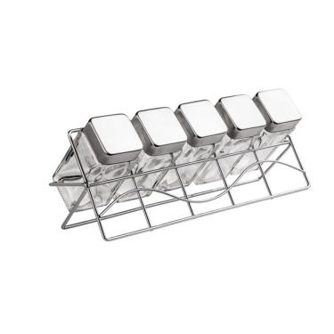 Imagem de Porta Temperos Com Suporte Em Inox 5 Peças - Euro
