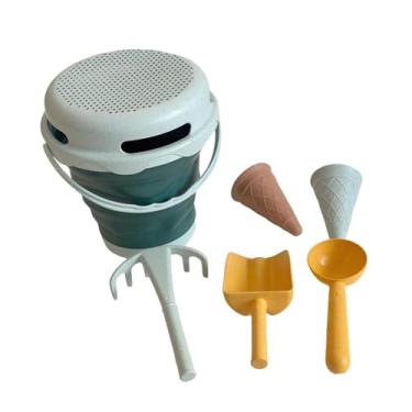 Imagem de Kokiya Balde dobrável para brinquedos de praia para crianças, diversão ao ar livre, passeio de verão, brinquedo de areia, ferramentas para escavação de areia, Cinza E Azul