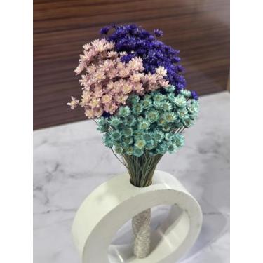 Imagem de Arranjo de Flores SempreVivas Naturais em Vaso Decorativo, 15 cm, Bran