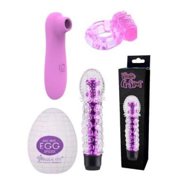 Imagem de Kit Sugador de Clitóris Estimulador + Vibrador Feminino Ponto G + Egg 