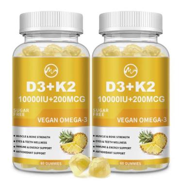 Imagem de Suplemento de vitamina D3 K2 Gummies 10000IU com ômega-3, 2 pacotes - 