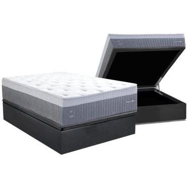 Imagem de Cama Box Baú Casal: Colchão Molas Ensacadas Herval C1739 + Base CRC Suede Gray (138x188)