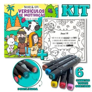 Imagem de KIT Livro de Colorir Blessed e Cute - VERSÍCULOS DE MOTIÇÃO + 6 Caneta