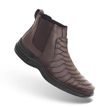 Imagem de Botina Masculina Escamada em Couro Legítimo Comfort Preta Marrom Passe