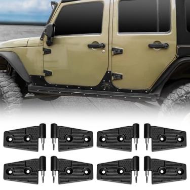 Imagem de Kit de dobradiça de porta de alumínio compatível com acessórios esportivos Jeep Wrangler JK JKU Unlimited Rubicon Sahara 2017-2018, 8 peças (preto - bandeira)