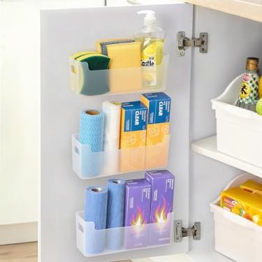 Imagem de 3 organizadores de porta de armário de cozinha, suporte adesivo interno para armazenamento de porta de armário, prateleira de armazenamento sob a pia para cozinha, banheiro, escritório (transparente)
