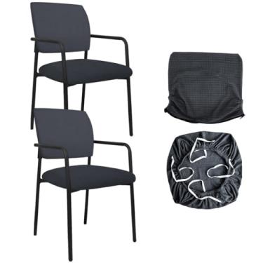 Imagem de Buenanir Capa elástica para cadeira de escritório para convidados, 2 peças, capa protetora dividida, capa de cadeira jacquard com braços para recepção de escritório, escola, igreja, convidado