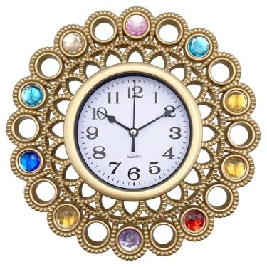 Imagem de SUKYING Relógio de parede dourado de 25 cm operado por bateria, pequeno relógio de parede decorativo mandala para cozinha, cozinha doméstica, sala de estar, banheiro