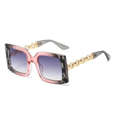 Imagem de JRLLFD Óculos de sol femininos de luxo com armação de corrente e lentes de liga metálica UV400 (rosa)