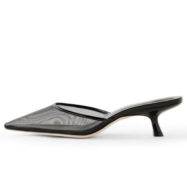 Imagem de Tiuucoet Pantufas femininas femininas salto gatinho mules bico fino fechado sem costas stiletto salto slingback sapato sapato, Malha preta, 35