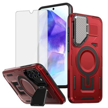Imagem de Asuwish Capa de telefone para Samsung Galaxy A55 5G com capa para câmera, protetor de tela de vidro temperado, fino, magnético, robusto, suporte resistente, protetor de célula híbrida resistente A 55