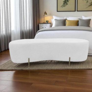 Imagem de Puff Decorativo Alana Couro Branco - Mazzero Decor